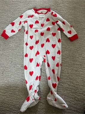 Carter's White and Red Heart Footed Pajama Onesie